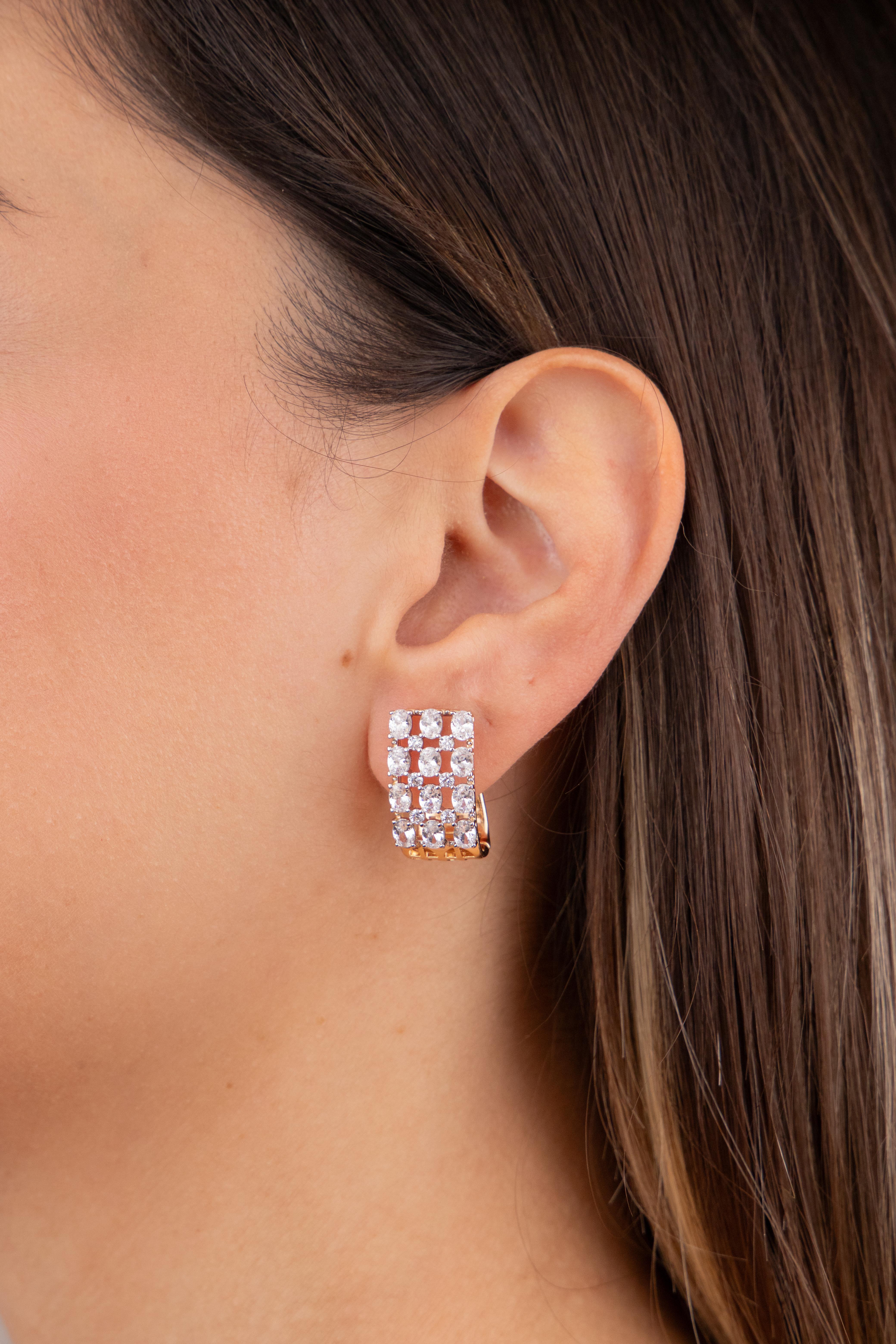 Oval Taş Sıralı Gold Halka Küpe