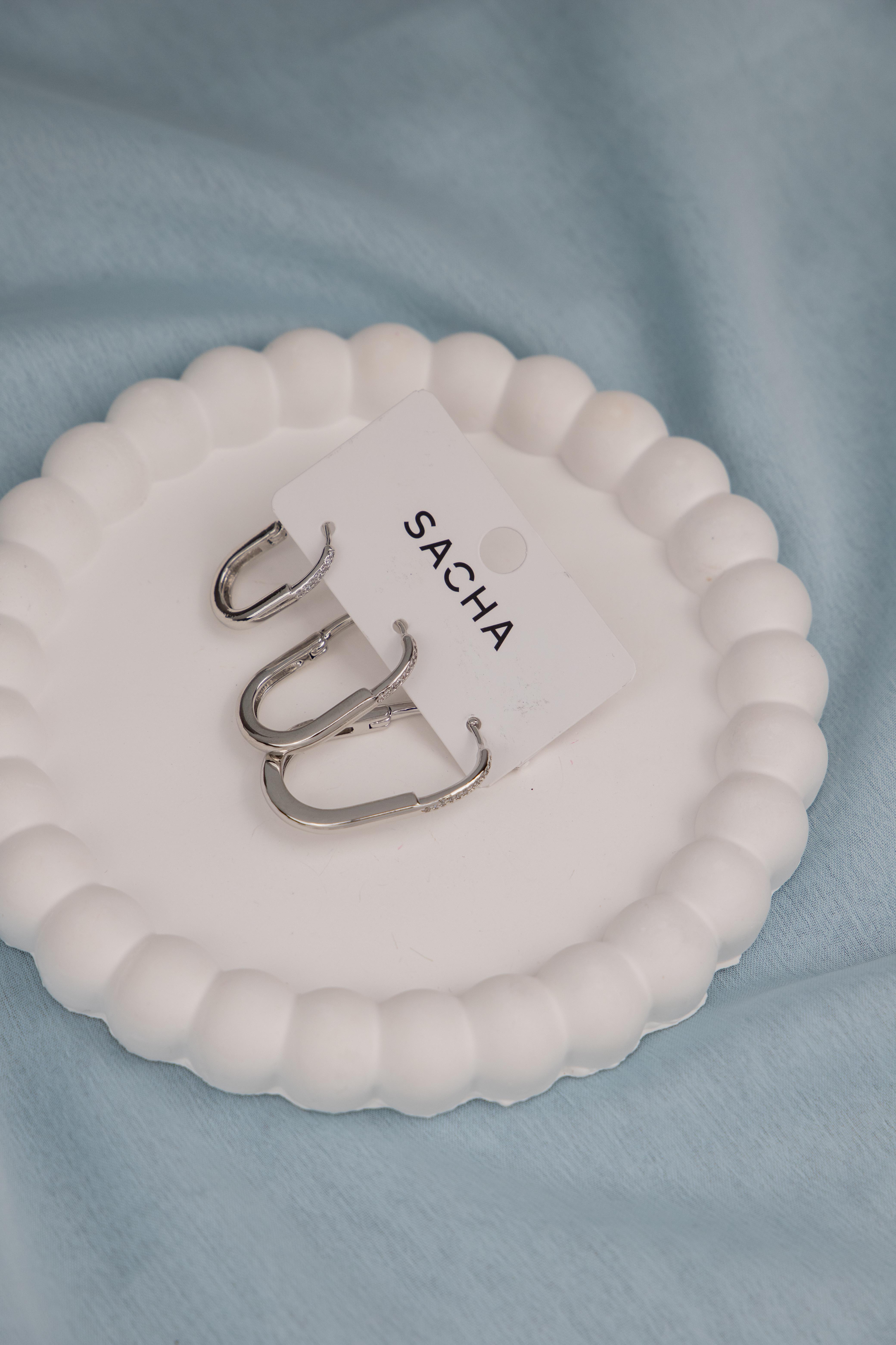 Oval Zirkon Taş Detaylı Gümüş Set Halka Küpe