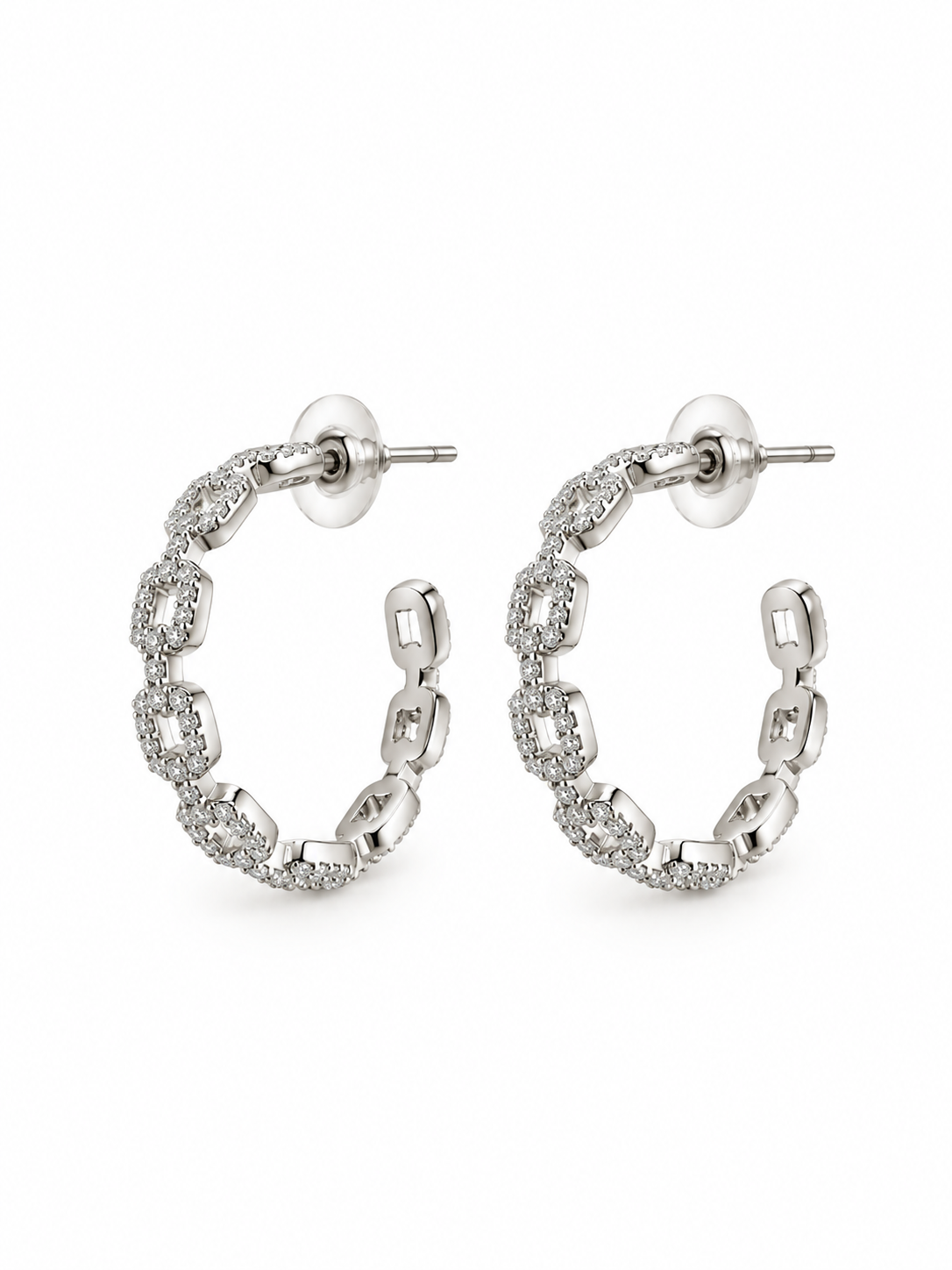 Oval Zirkon Taşlı Silver Yarım Halka Küpe