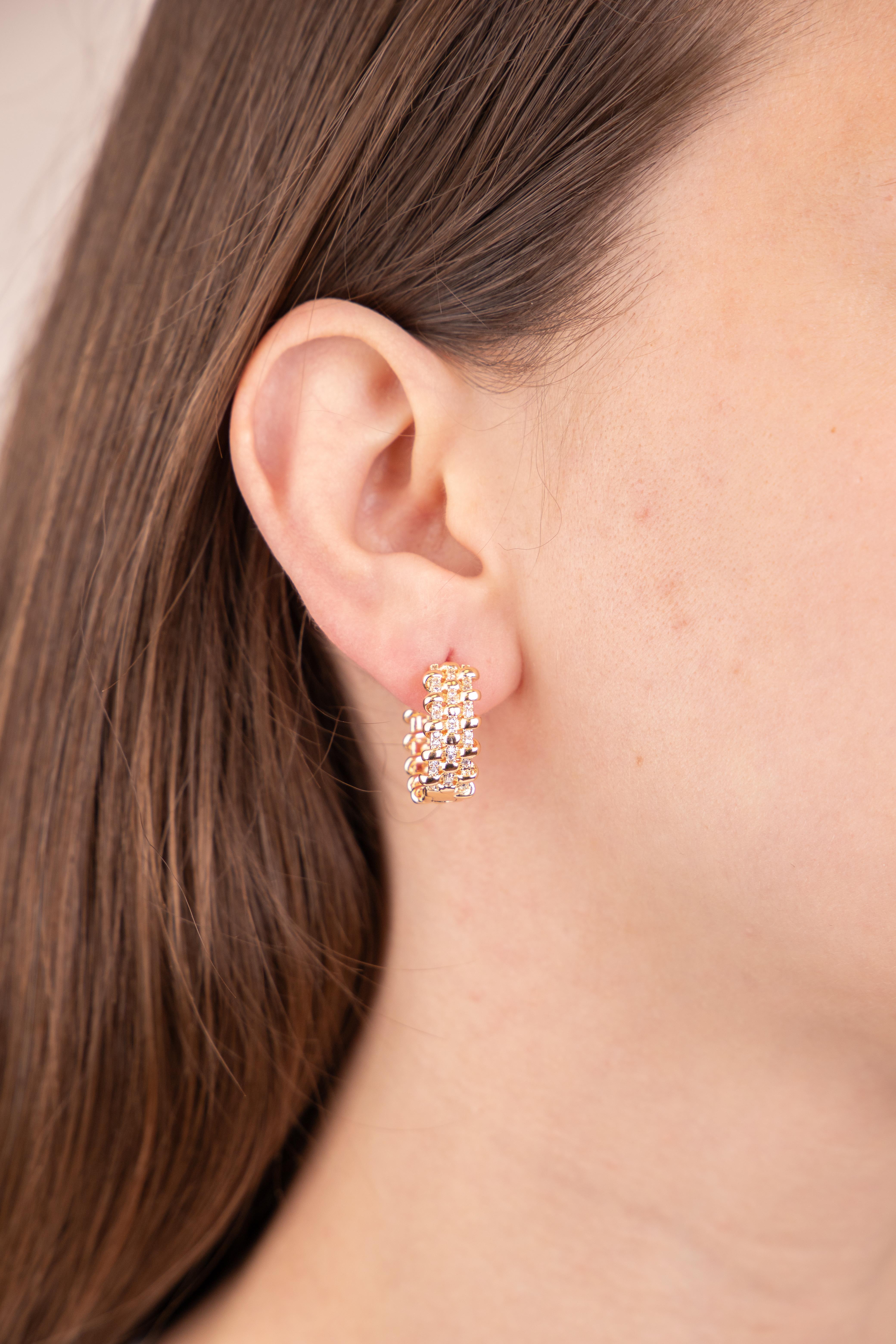 Sarmal Zirkon Taşlı Gold Halka Küpe