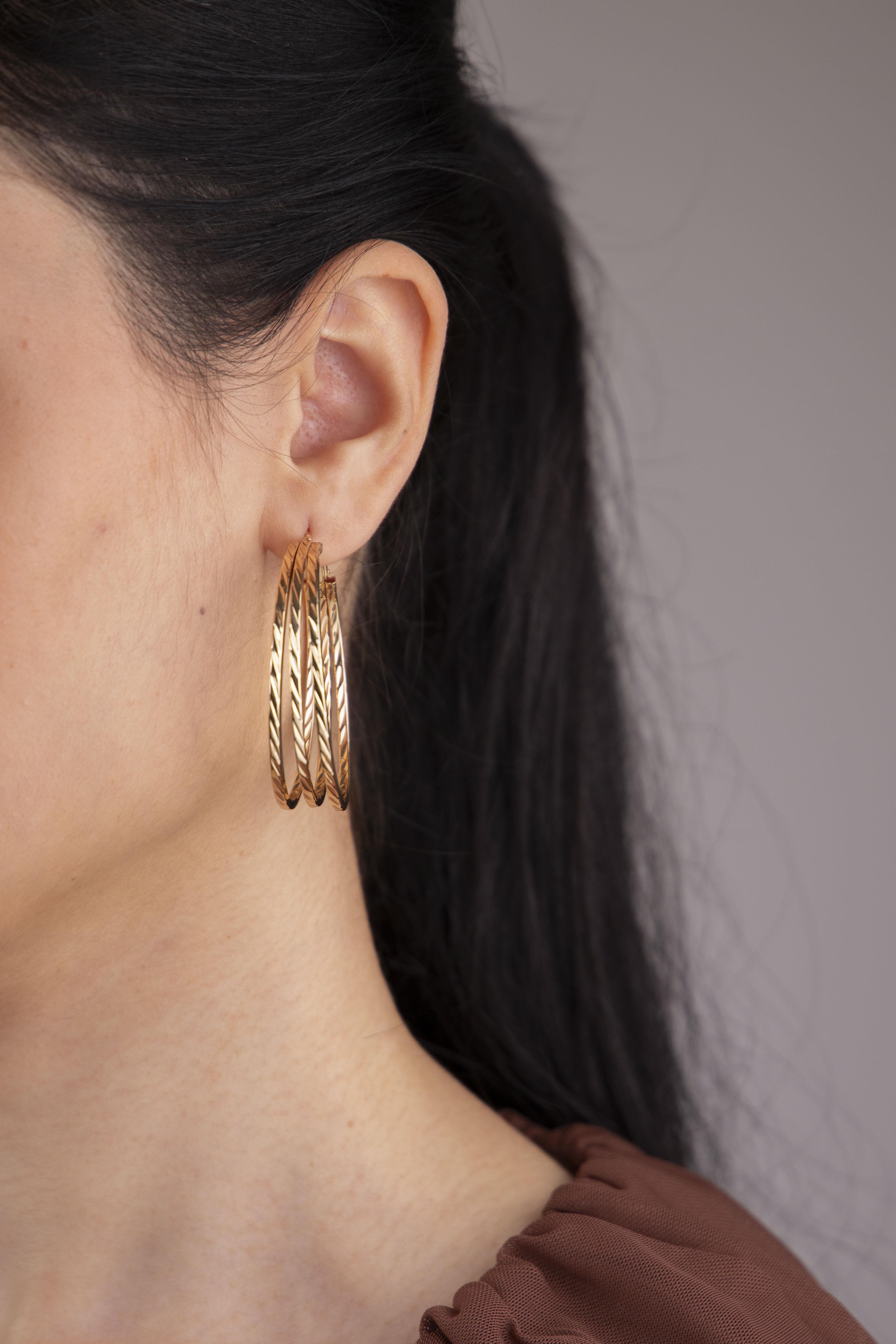 Üç Sıralı 4.5cm Gold Halka Küpe