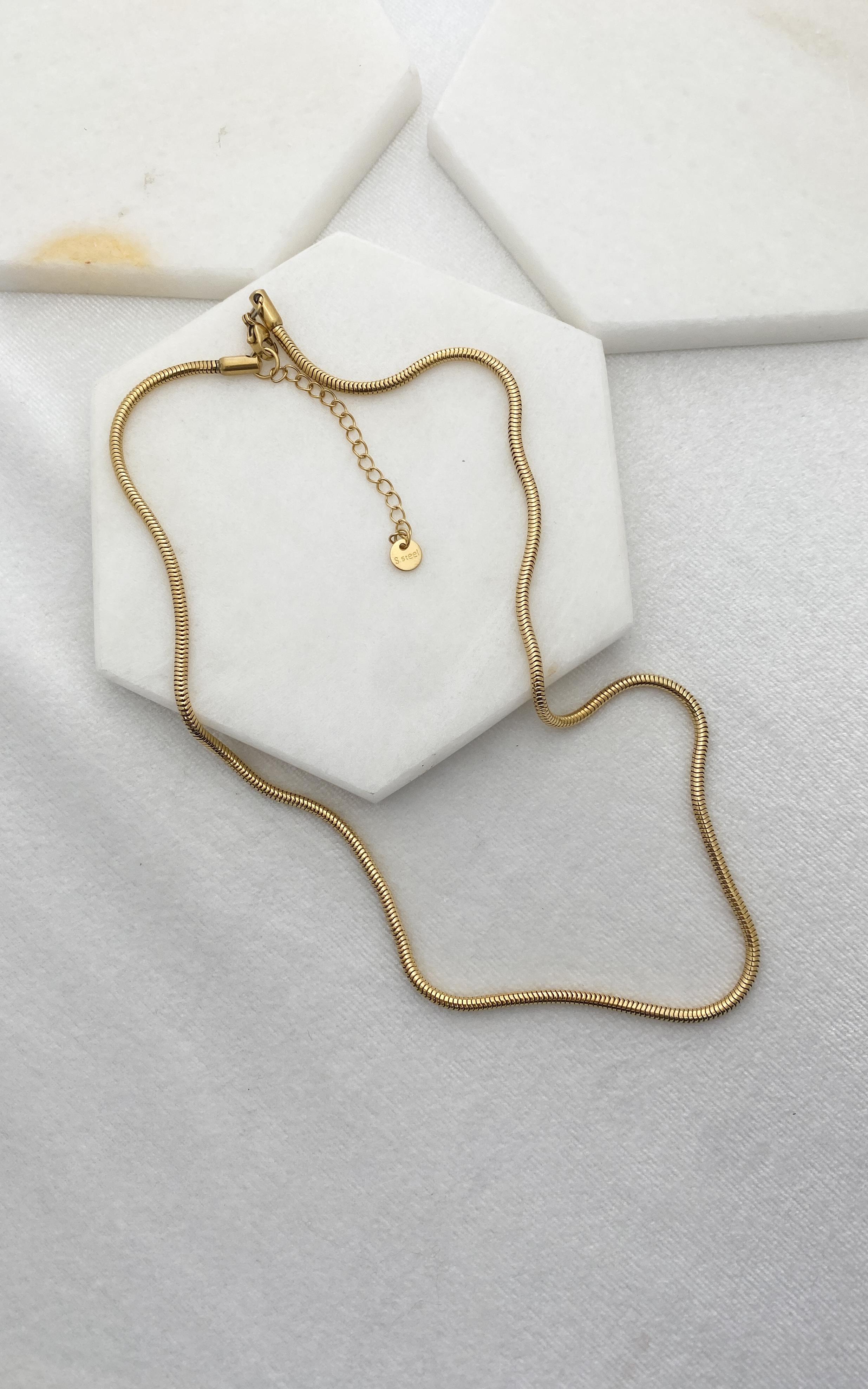 Yılan Zincirli Gold Çelik Kolye 