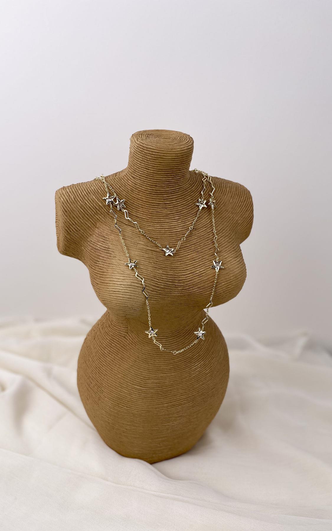 Yıldız Sıralı Taşlı Gold Kolye