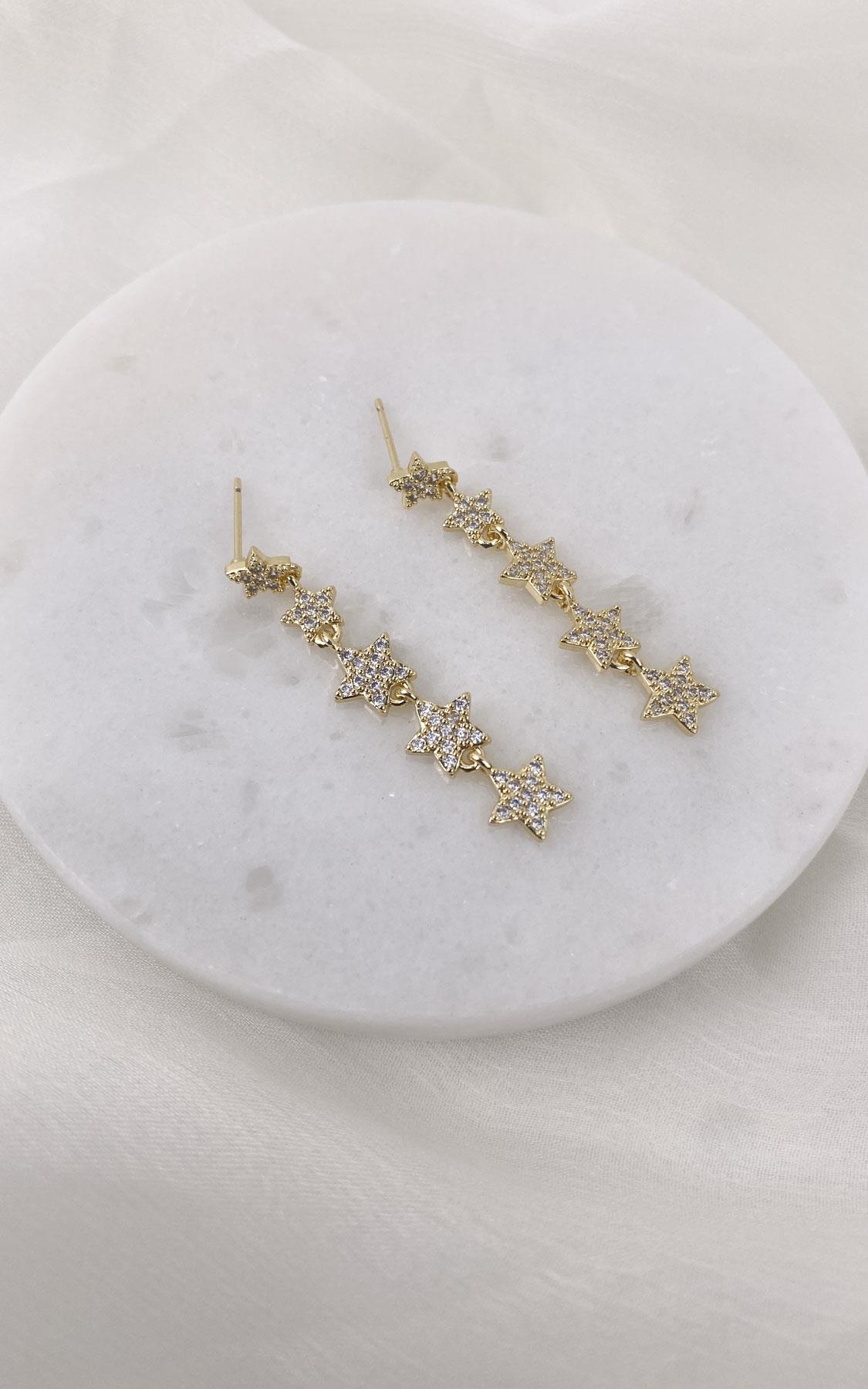Yıldız Sıralı Zirkon Taşlı Gold Küpe