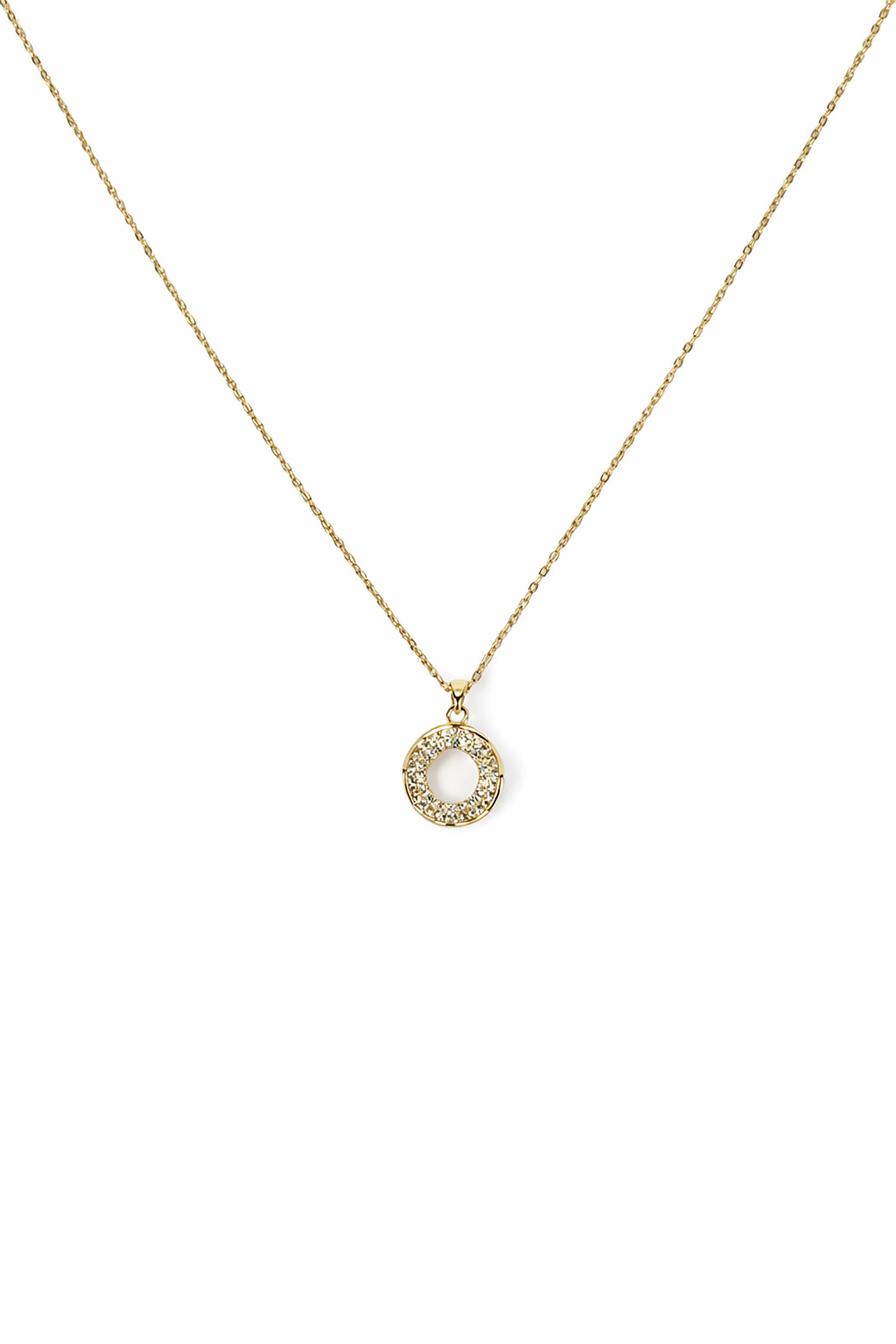Zirkon Taşlı Daire Dalgalı Figürlü Gold Kolye