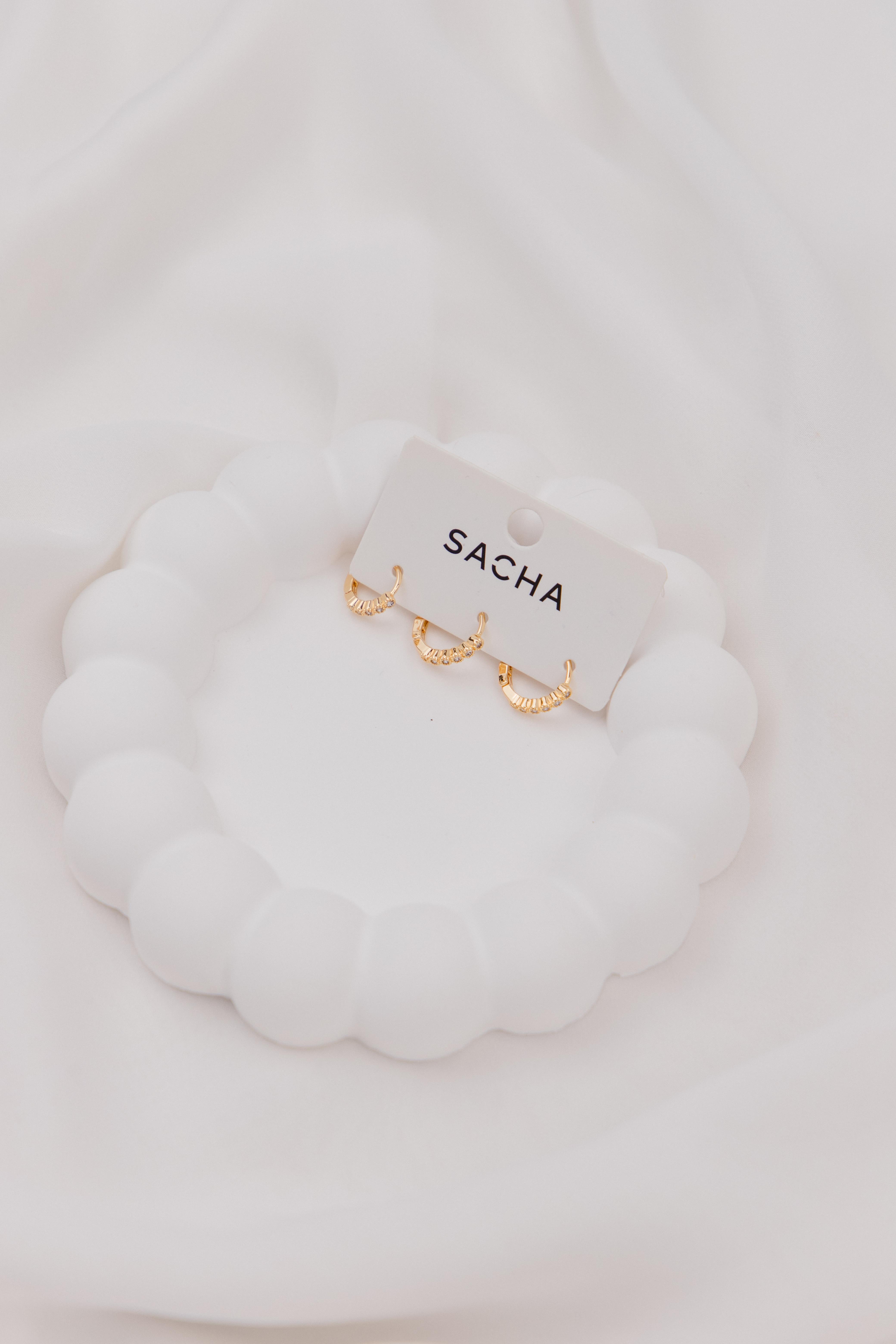 Zirkon Taşlı Gold Halka Set Küpe