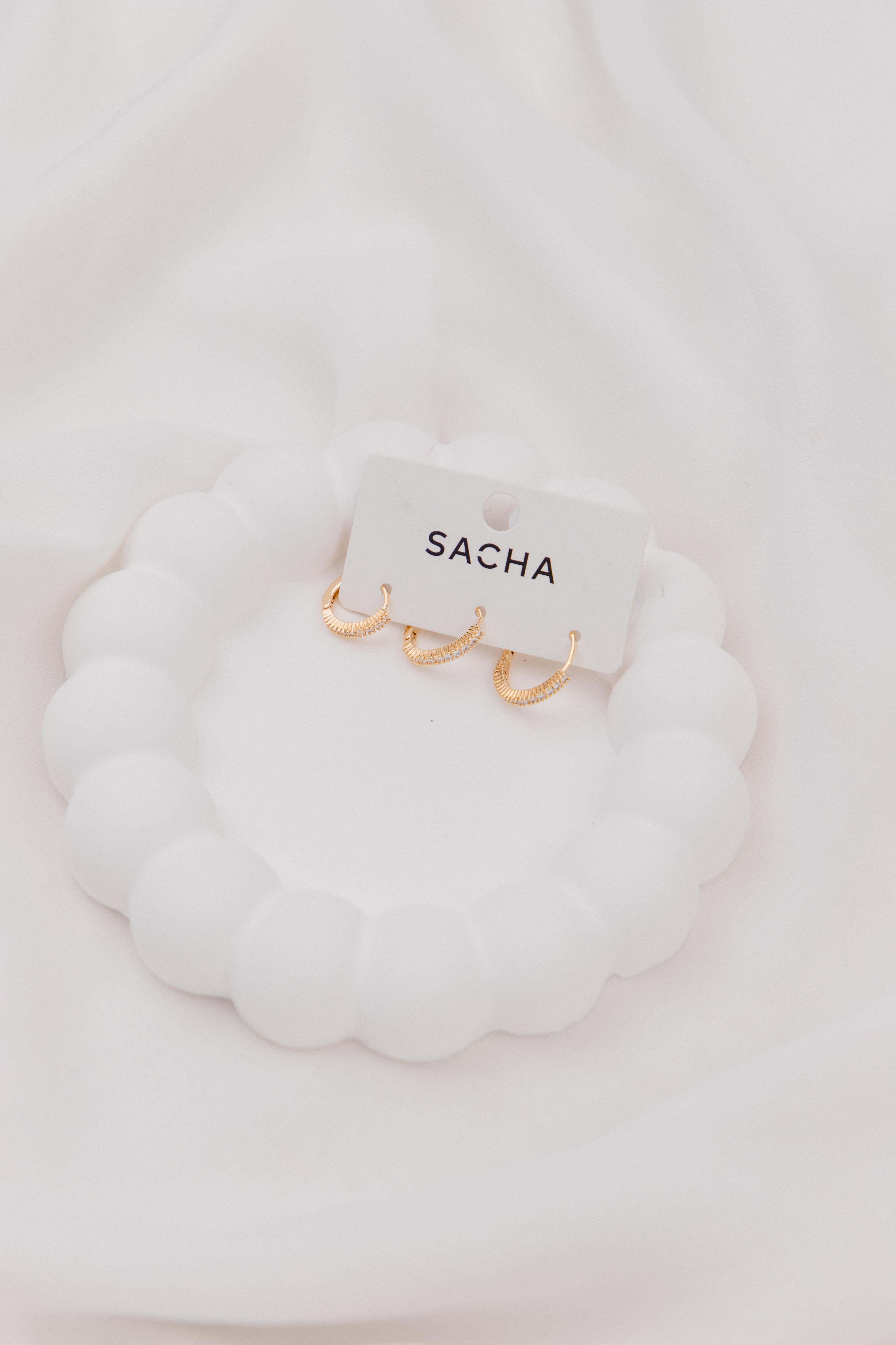 Zirkon Taşlı Gold Halka Set Küpe