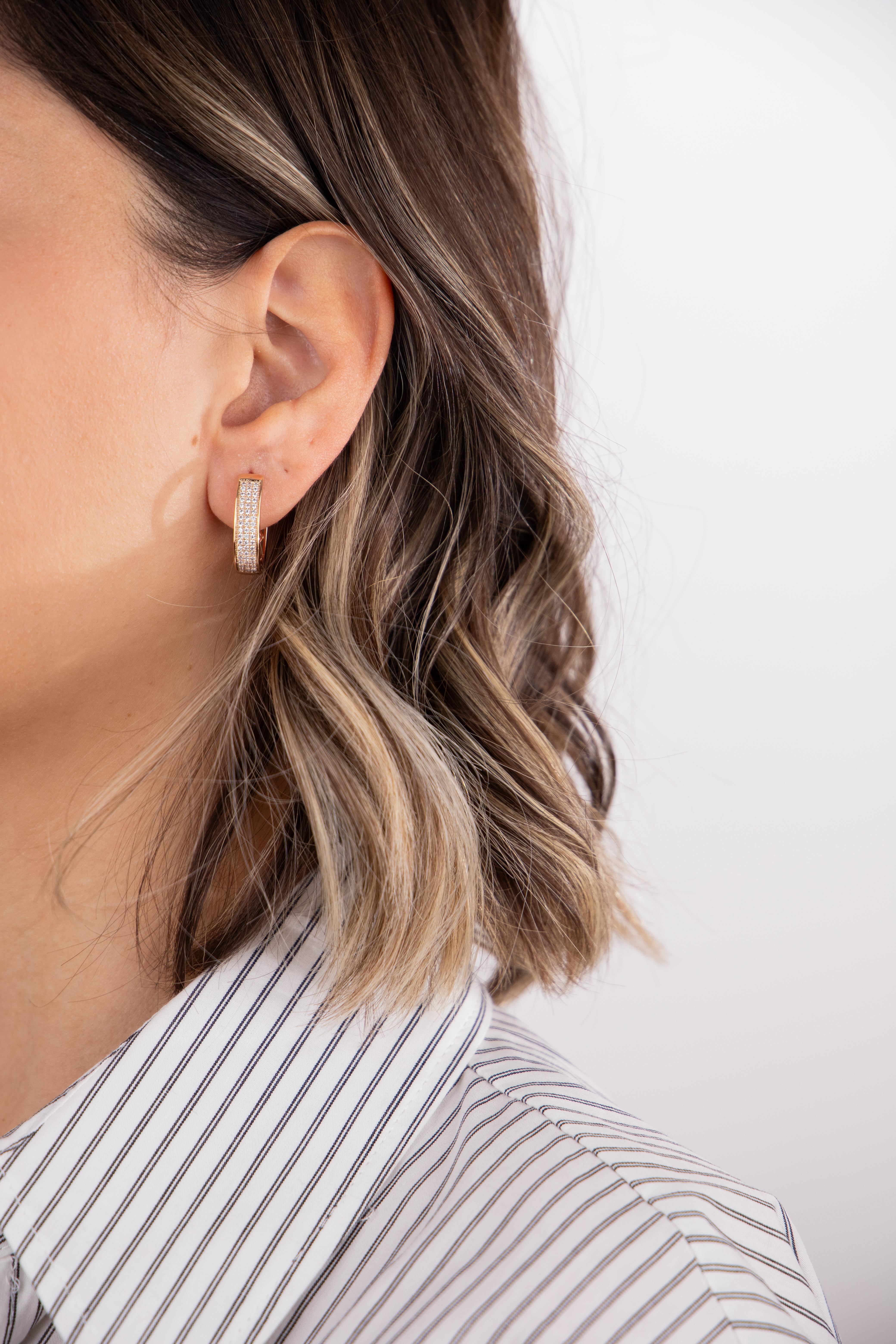 Zirkon Taşlı Oval Gold Halka Küpe