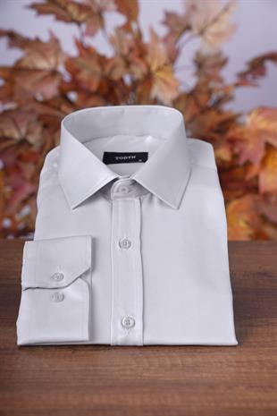 Todth Kolay Ütülenebilen Dört Mevsim Modern Fit Yumuşak Dokulu Gri Düz Erkek Gömlek