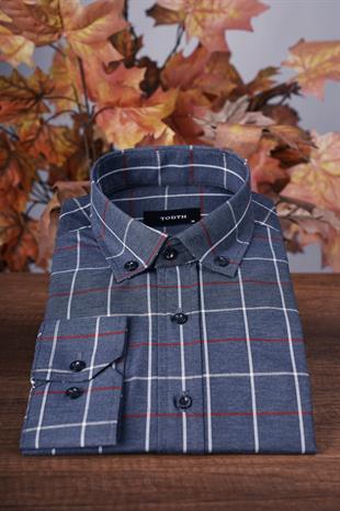 Todth Kolay Ütülenebilen Dört Mevsim Modern Fit Yumuşak Dokulu Gri Beyaz Çizgili Erkek Gömlek