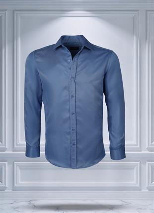 Todth Kolay Ütülenebilen Dört Mevsim Modern Fit Yumuşak Dokulu Indigo Düz Erkek Gömlek