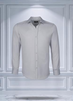 Todth Kolay Ütülenebilen Dört Mevsim Modern Fit Yumuşak Dokulu Gri Düz Erkek Gömlek