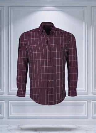 Todth Kolay Ütülenebilen Dört Mevsim Modern Fit Yumuşak Dokulu Bordo Beyaz Çizgili Erkek Gömlek