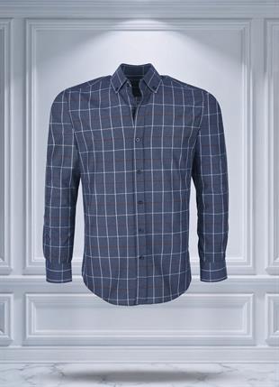 Todth Kolay Ütülenebilen Dört Mevsim Modern Fit Yumuşak Dokulu Gri Beyaz Çizgili Erkek Gömlek