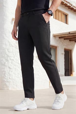 Gri Lacivert Çizgili Oversize Oduncu Gömlek & Siyah Tişört & Siyah Pantolon 3lü Kombin