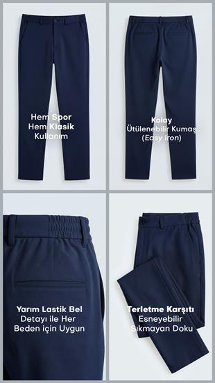 Lacivert Slimfit Tişört & Lacivert Pantolon 2li Kombin