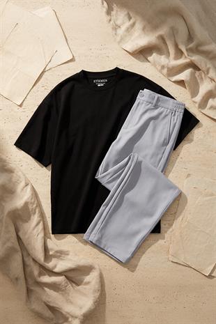 Siyah Oversize Tişört & Gri Pantolon 2li Kombin