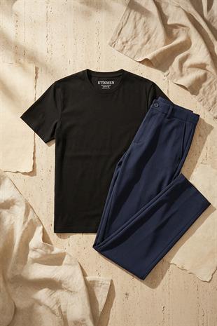Siyah Slimfit Tişört & Lacivert Pantolon 2li Kombin