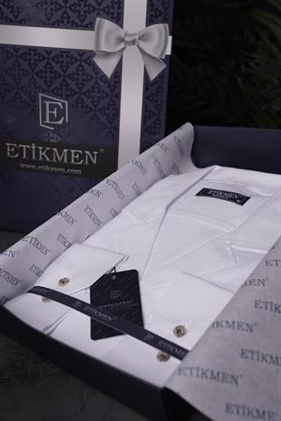 Beyaz Keten Apaj Yaka Oversize Erkek Gömlek