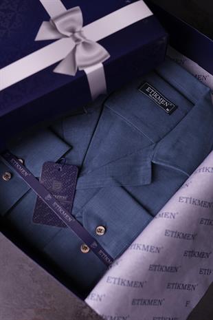 indigo Keten Apaj Yaka Oversize Erkek Gömlek