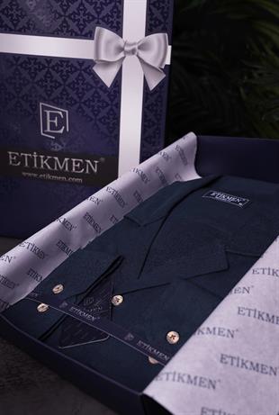 Lacivert Keten Apaj Yaka Oversize Erkek Gömlek