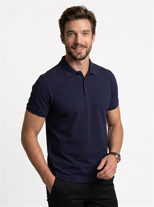 Lacivert Yaka Desenli Erkek Polo Yaka Tişört