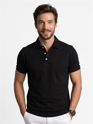 Siyah Yaka Desenli Erkek Polo Yaka Tişört