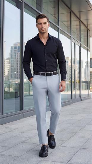 Spor Klasik Gri Kolay Ütülenebilir Easy Iron Erkek Pantolon