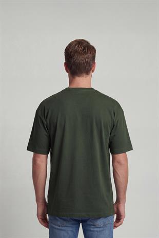 %100 Organik Pamuk Düz Oversize Haki Erkek Tişört