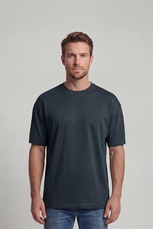 %100 Organik Pamuk Düz Oversize Füme Erkek Tişört