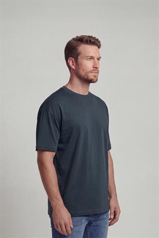 %100 Organik Pamuk Düz Oversize Füme Erkek Tişört