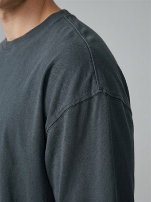 %100 Organik Pamuk Düz Oversize Füme Erkek Tişört