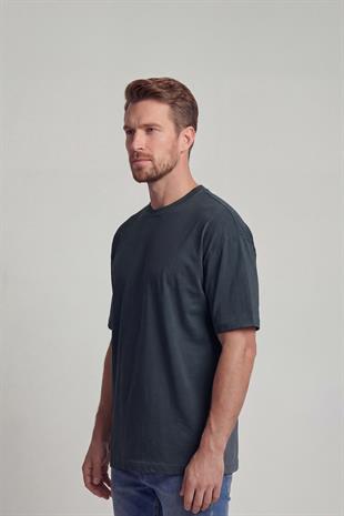 %100 Organik Pamuk Düz Oversize Füme Erkek Tişört