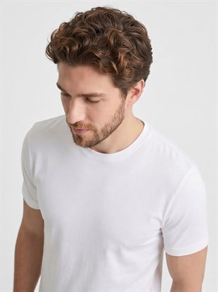 Premium %100 Likralı Organik Pamuk Basic Slimfit Beyaz Erkek Tişört