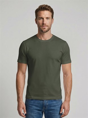 Premium %100 Organik Pamuk Basic Slimfit Haki Erkek Tişört