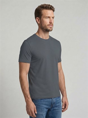 Premium  %100 Organik Pamuk Basic Slimfit Füme Erkek Tişört
