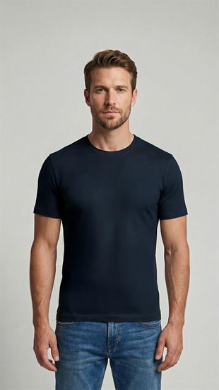 Premium  %100 Organik Pamuk Basic Slimfit Lacivert Erkek Tişört