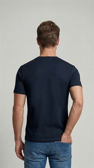 Premium %100 Organik Pamuk 2li Lacivert-Beyaz Basic Slimfit Erkek Tişört