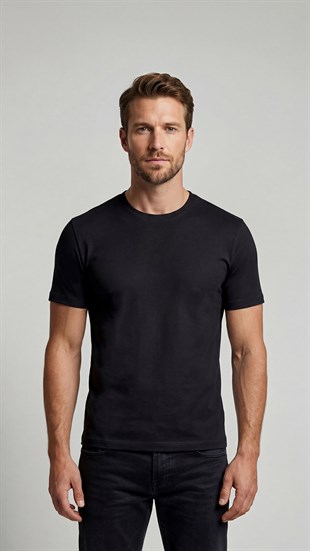 Premium %100 Organik Pamuk 2li Siyah-Lacivert Basic Slimfit Erkek Tişört