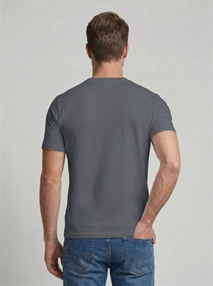 Premium  %100 Organik Pamuk Basic Slimfit Füme Erkek Tişört