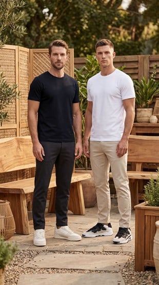 Premium %100 Organik Pamuk 2li Beyaz-Siyah Basic Slimfit Erkek Tişört