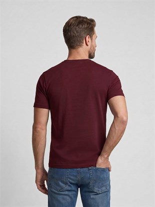 Premium  %100 Organik Pamuk Basic Slimfit Bordo Erkek Tişört