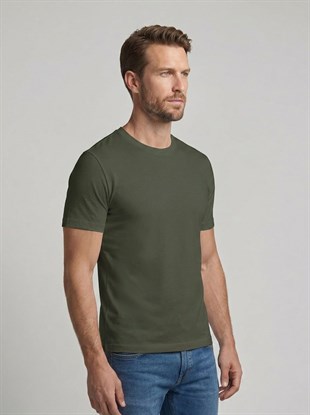 Premium %100 Organik Pamuk Basic Slimfit Haki Erkek Tişört