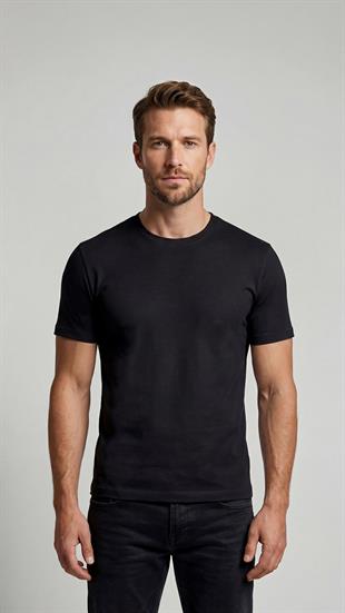 Premium  %100 Organik Pamuk Basic Slimfit Siyah Erkek Tişört