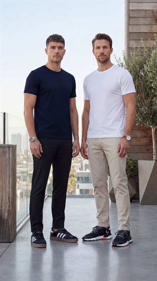 Premium %100 Organik Pamuk 2li Lacivert-Beyaz Basic Slimfit Erkek Tişört