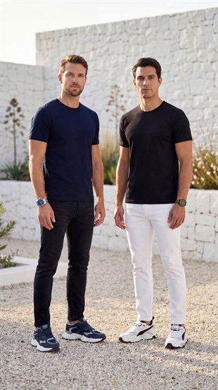 Premium %100 Organik Pamuk 2li Siyah-Lacivert Basic Slimfit Erkek Tişört