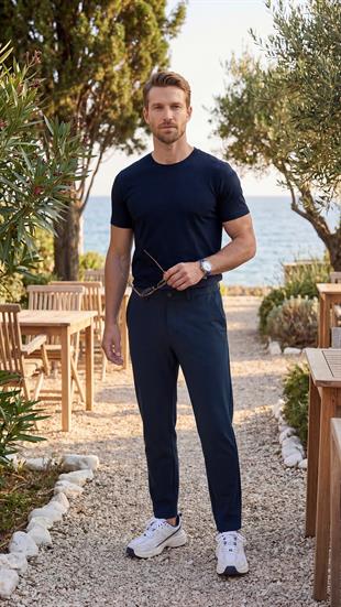 Premium  %100 Organik Pamuk Basic Slimfit Lacivert Erkek Tişört
