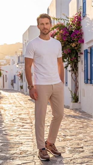 Premium  %100 Organik Pamuk Basic Slimfit Beyaz Erkek Tişört