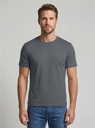 Premium  %100 Organik Pamuk Basic Slimfit Füme Erkek Tişört