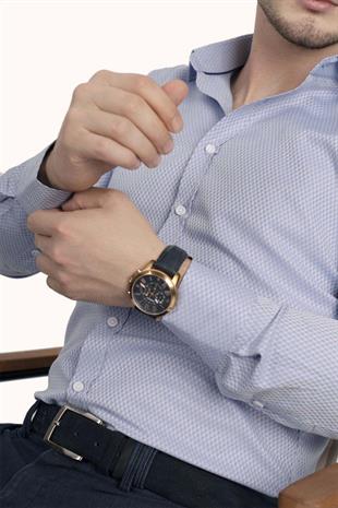 Mavi Baklava & Bordo Kare Desen Hediye Kutulu Gömlek Kravat Seti